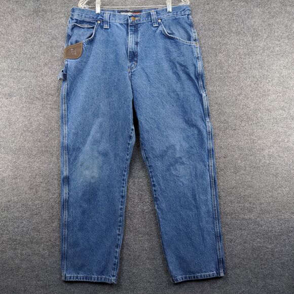 Wrangler Men's Riggs Workwear Carpenter Jeans Blue Size 38x32 Hammer Loop Cotton - Picture 2 of 15